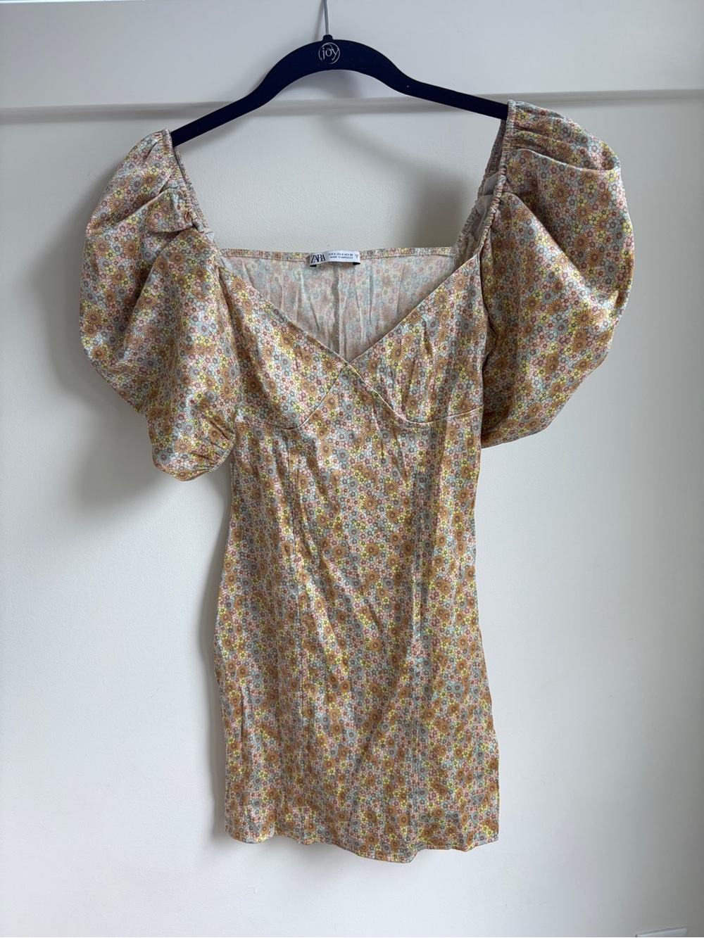 Zara Floral Puff-Sleeve Mini Dress - S
